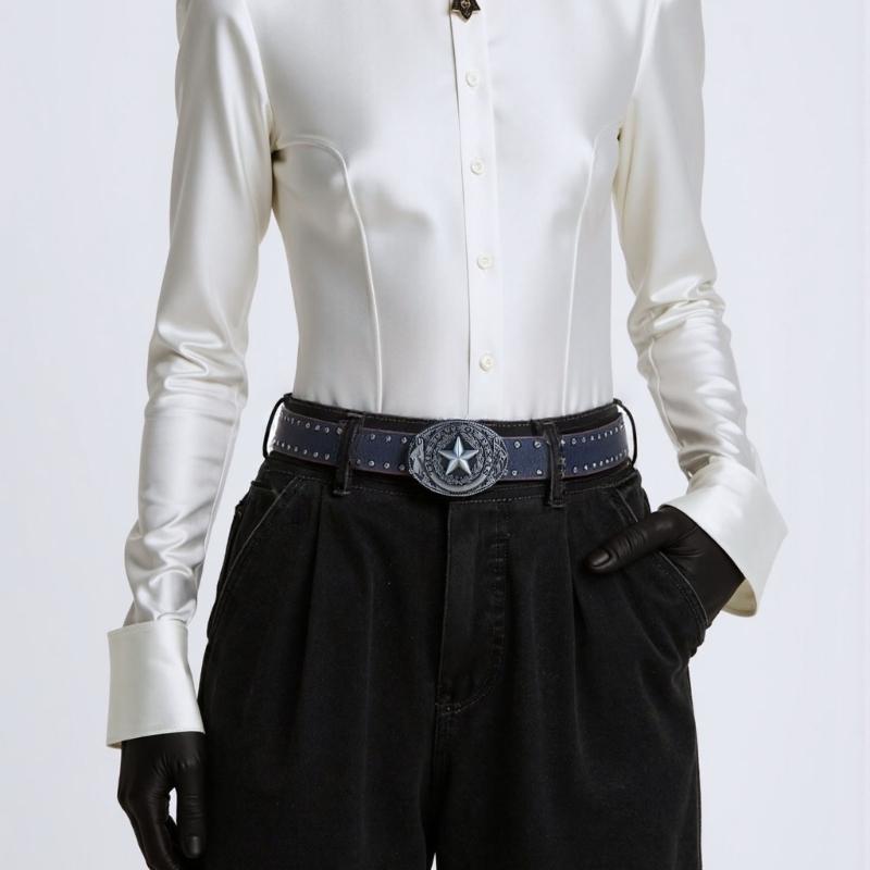 Gothic Waist Belt for Cowgirl Carved Silver Buckle Retro Silver Buckle Waist Chain Stylish Belt Fashion Accessories