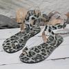 Fashion Summer Sandals Leopard Print Flat-bottomed Clip Toe Sandals One-word Buckle Belt Fashionable Outdoor Large Size Women's Shoes