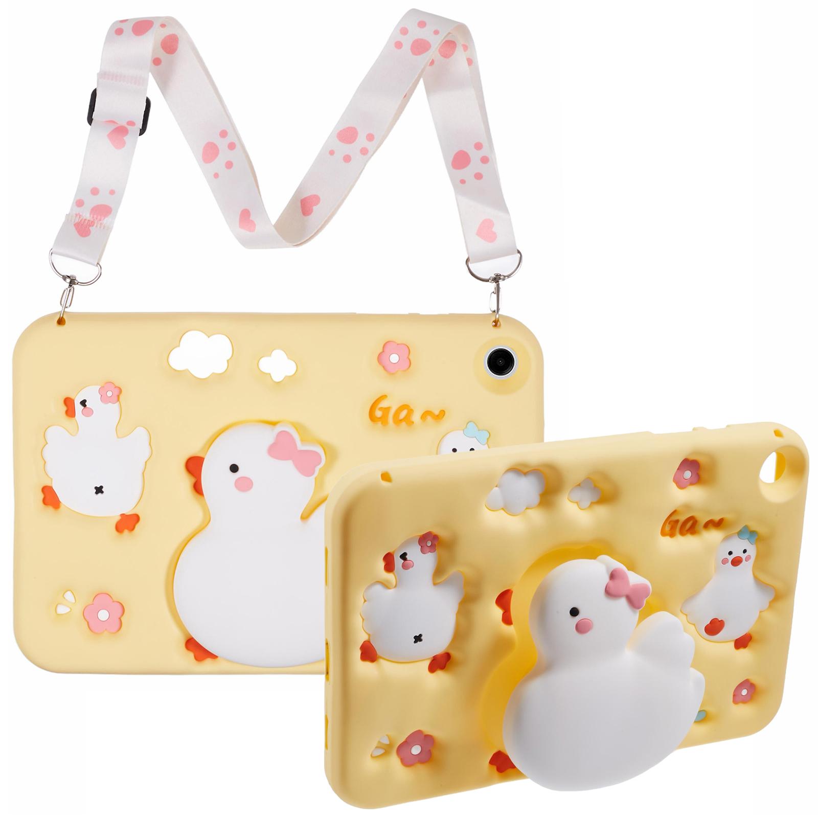 

For Samsung Galaxy Tab A9+ Silicone Tablet Case 3D Duck Pattern Design Protective Cover with Shoulder Strap A