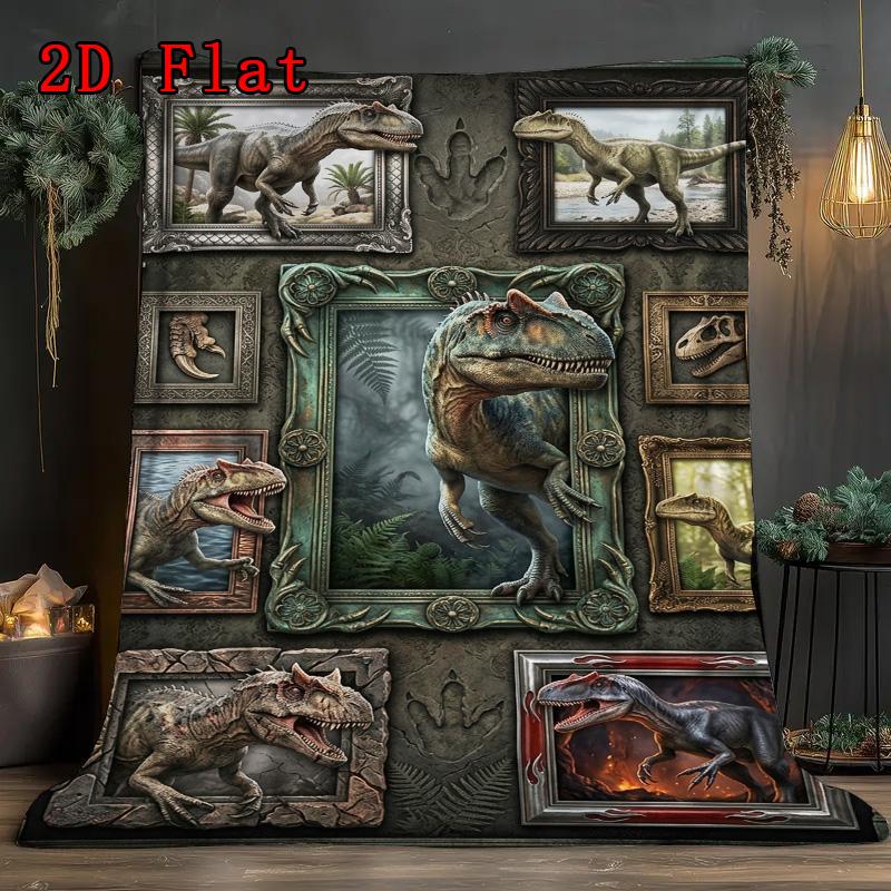 Dinosaur Collection 2D Flat Pattern Flannel Blanket, High quality All Seasons, Home Decor, Warmth and Comfort, Perfect for Christmas Gifts.