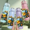 1PC Yellow Excavator Construction Truck 750ml Color Plastic Sports Water Bottle Leakproof Flip Straw Lid Suitable for Sports Office Home Use