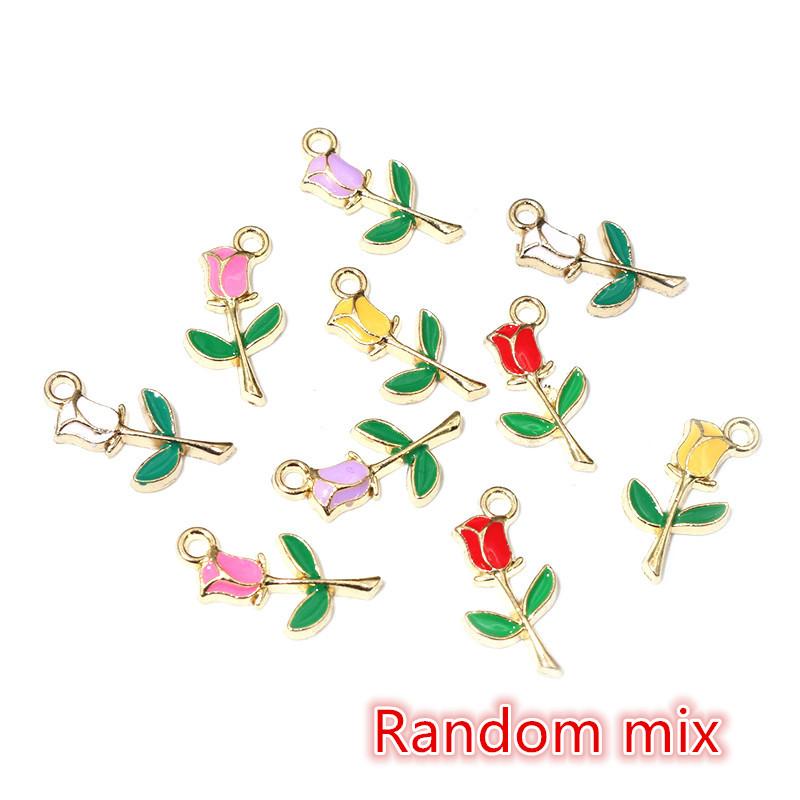20pcs 18x9mm Enamel Rose Flower Charms Pendant Small DIY Jewelry Making Accessories Findings for Necklace Bracelet Earrings