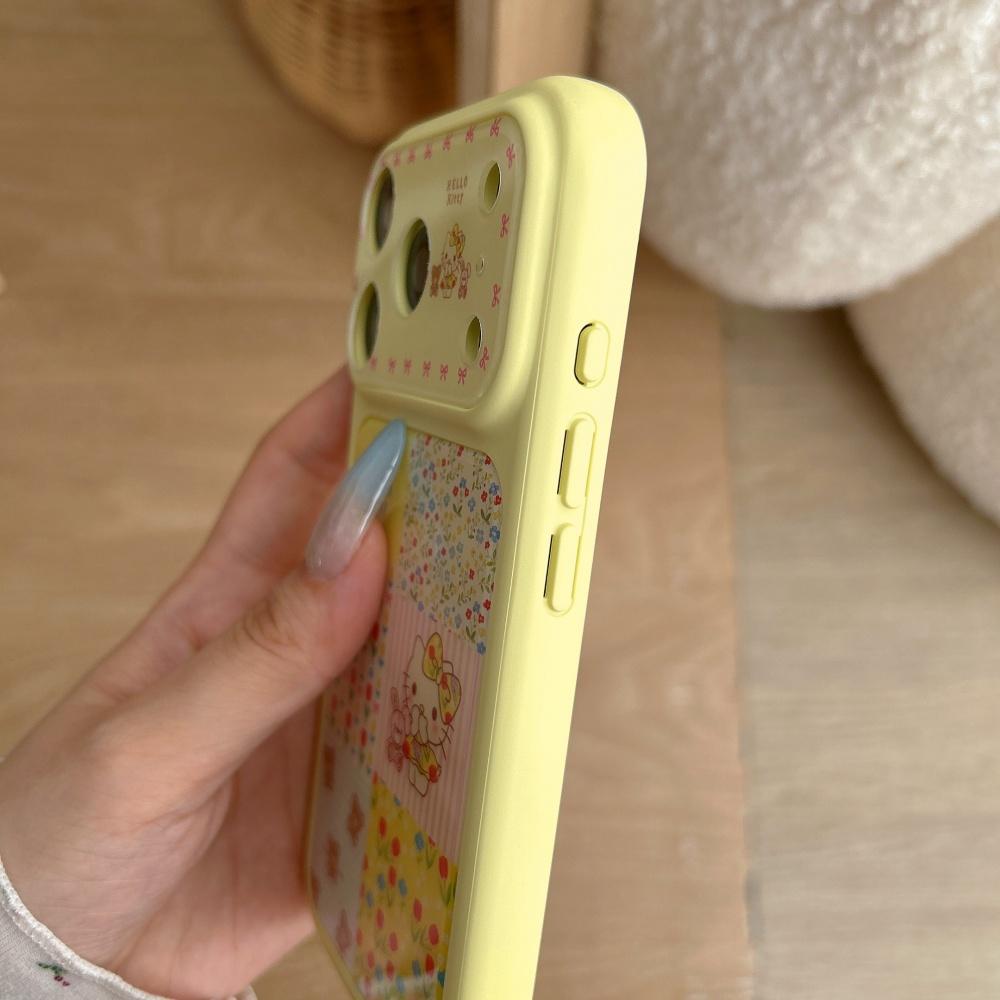 Cute Luxury Yellow Floral Splicing Kitty Sale Phone Case For iPhone 17 Pro 15 16 Pro Max Shockproof Protective Back Cover