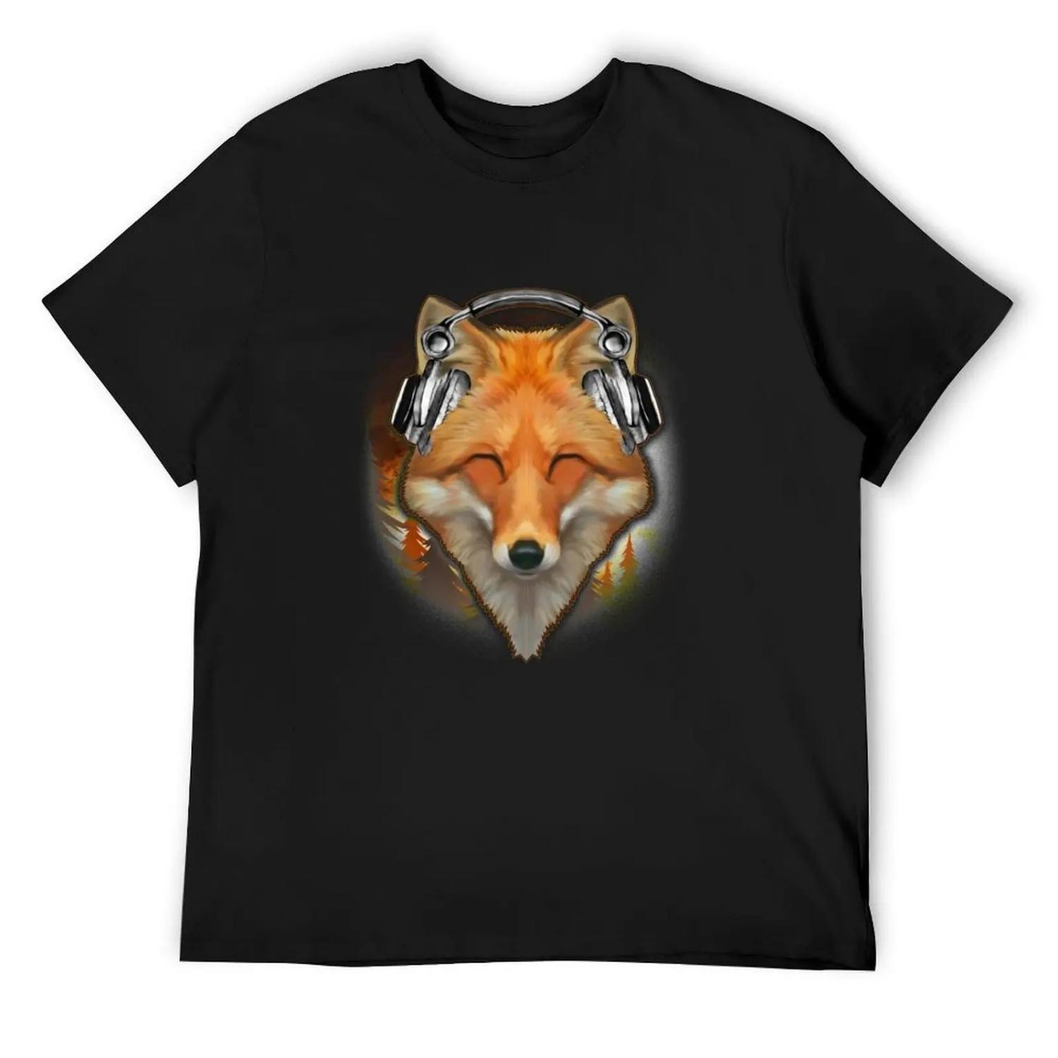 

Fox With Headphones Listening To Music T-Shirt anime clothes oversizeds funny costumes luxury clothes men XXXXXL чорний