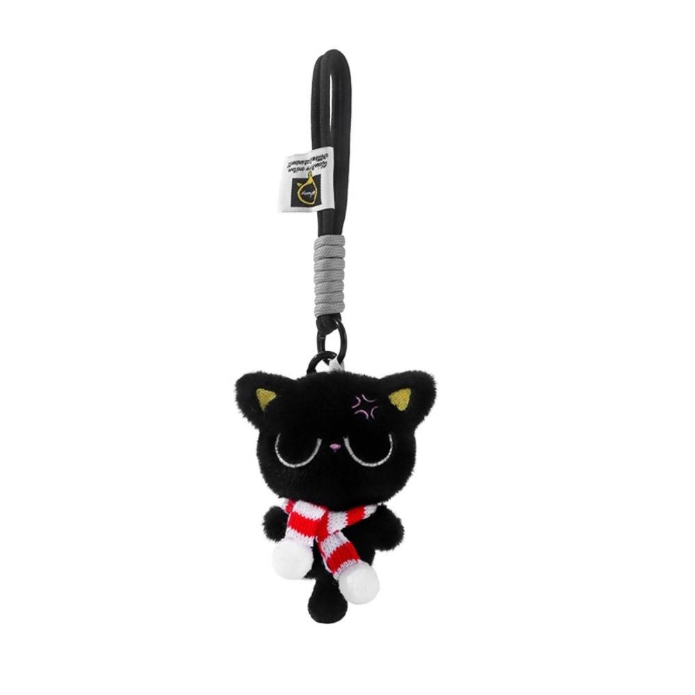 Sleepy Black Cat Plush Keychain Soft Car Key Ring New Bag Charms School Bag Decoration