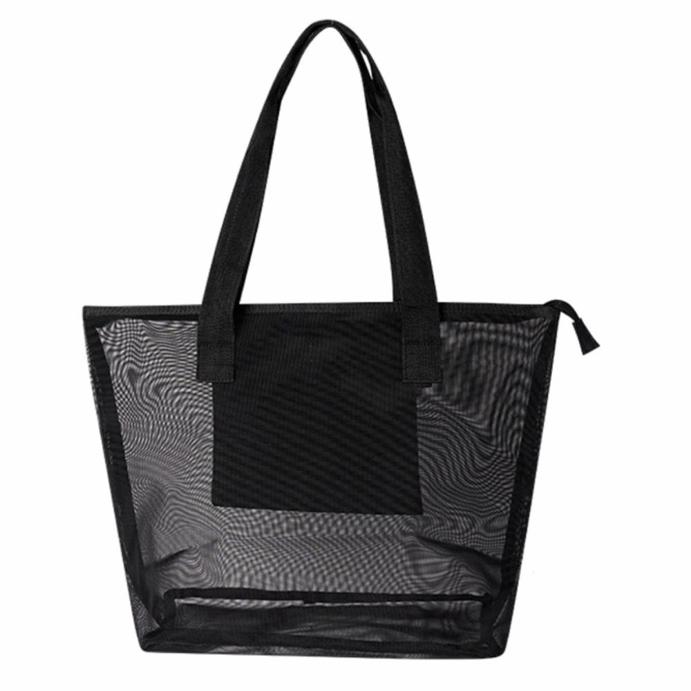 Portable Mesh Storage Bag Large Capacity Black Yoga Shoulder Bag Ultralight Transparent Travel Toiletry Bag