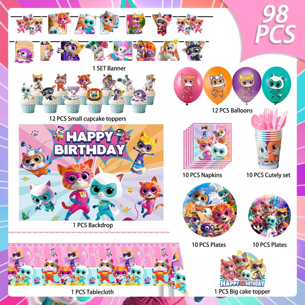 112Pcs Cartoon Birthday Party Decorations, Cartoon Accessories-Cartoon Backdrop Plates Balloons etc Party Supplies for Cartoon Birthday Favors & Decor