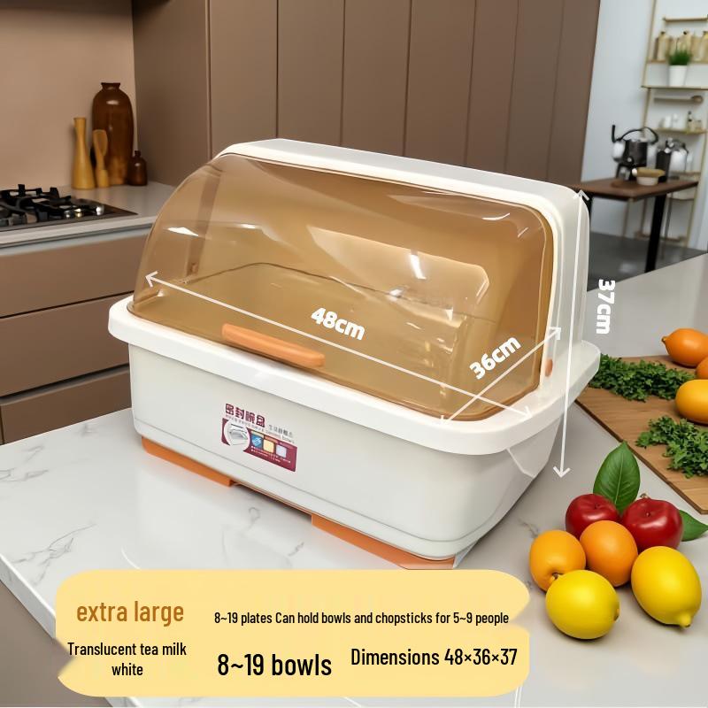 Large Kitchen Cabinet Storage Rack with Lid - Bowl, Plate, and Tableware Organizer with Drawer Drainer.