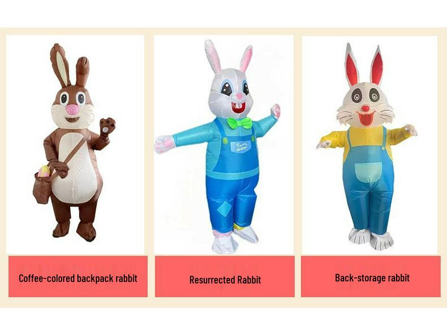 Cycling Style Full Body Easter Bunny Inflatable Costume - Blue Pink Festival Cosplay Doll