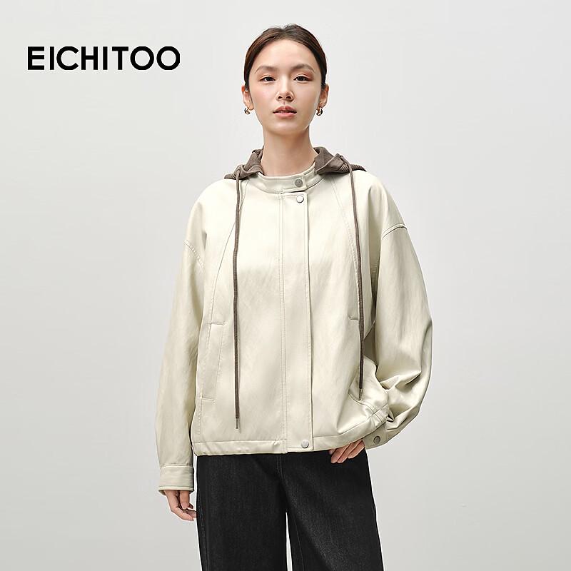 EICHITOO Women s Faux Leather Detachable Hood Jacket XS
