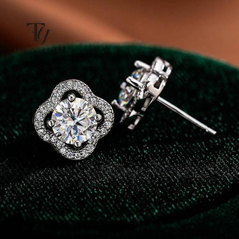 925 Sterling Silver D Color Moissanite Stud Earrings for Women Flower Four-leaf Clover Style 1CT Wedding Fine Jewelry Gifts
