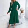 Women's Fashionable Casual Loose-Fit Tie-Waist Bell-Sleeve Pleated Dress