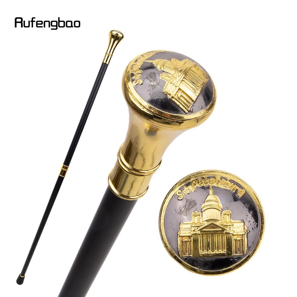 Golden Stpetersburg Cathedral Gate Totem Relief Walking Cane Fashion Walking Stick Gentleman Crosier Knob Walking Stick 93cm