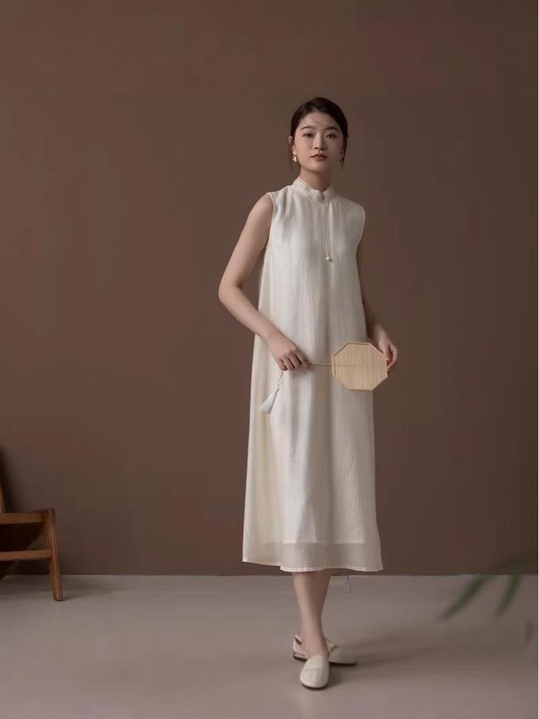 New Chinese Style Tencel Zen Retro Sleeveless Tea Dress for Spring-Summer