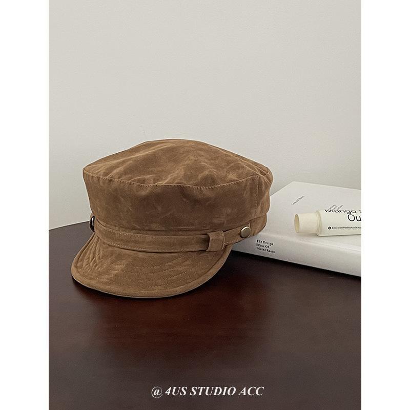 Retro british style newsboy hat for women fall and winterclassy suede octagonal hat with small fashionable painter hat M(56-58cm)