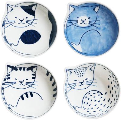 Ishimaru Togei Coneco Cat Pattern Bowl Plate Set 4pcs Microwave Dishwasher Safe 
