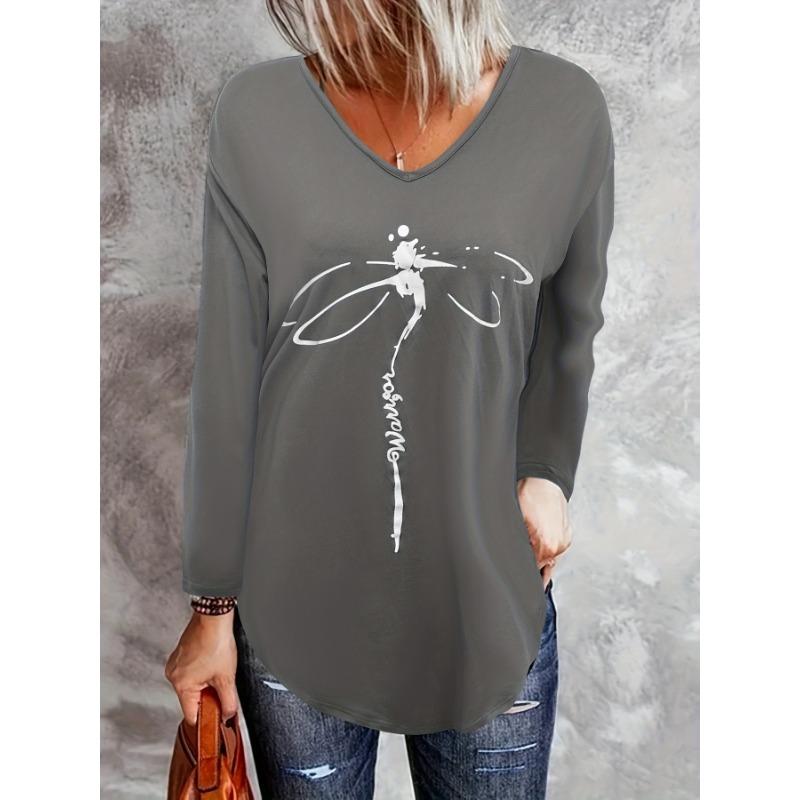 Vår og høst Dame Langermet Topp Øyenstikker V-hals Løs Bluse