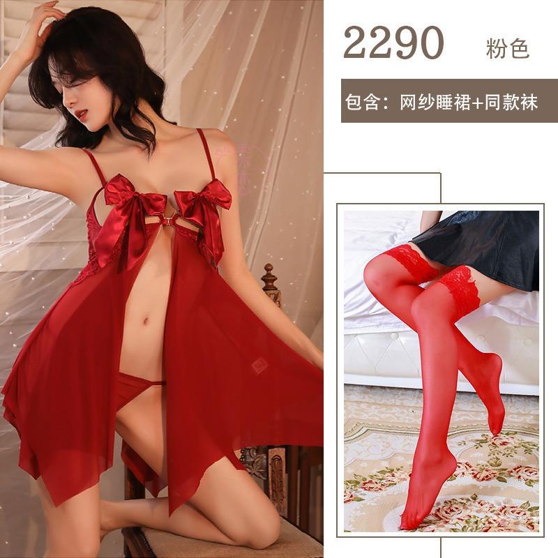 Sexy pure sex underwear bow perspective breast sex clothes sharding suspenders