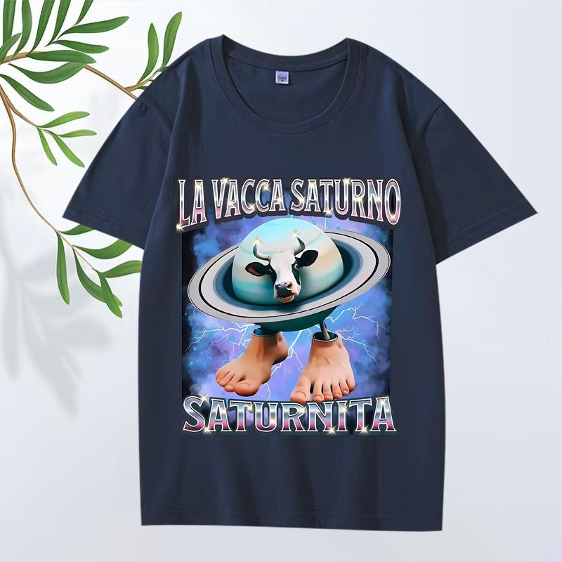 Italian Brain  La Vacca Saturno Saturnita Funny Cow Meme T Shirt Men’s Women Oversized 100% Cotton Cool Summer Print Unisex Tops