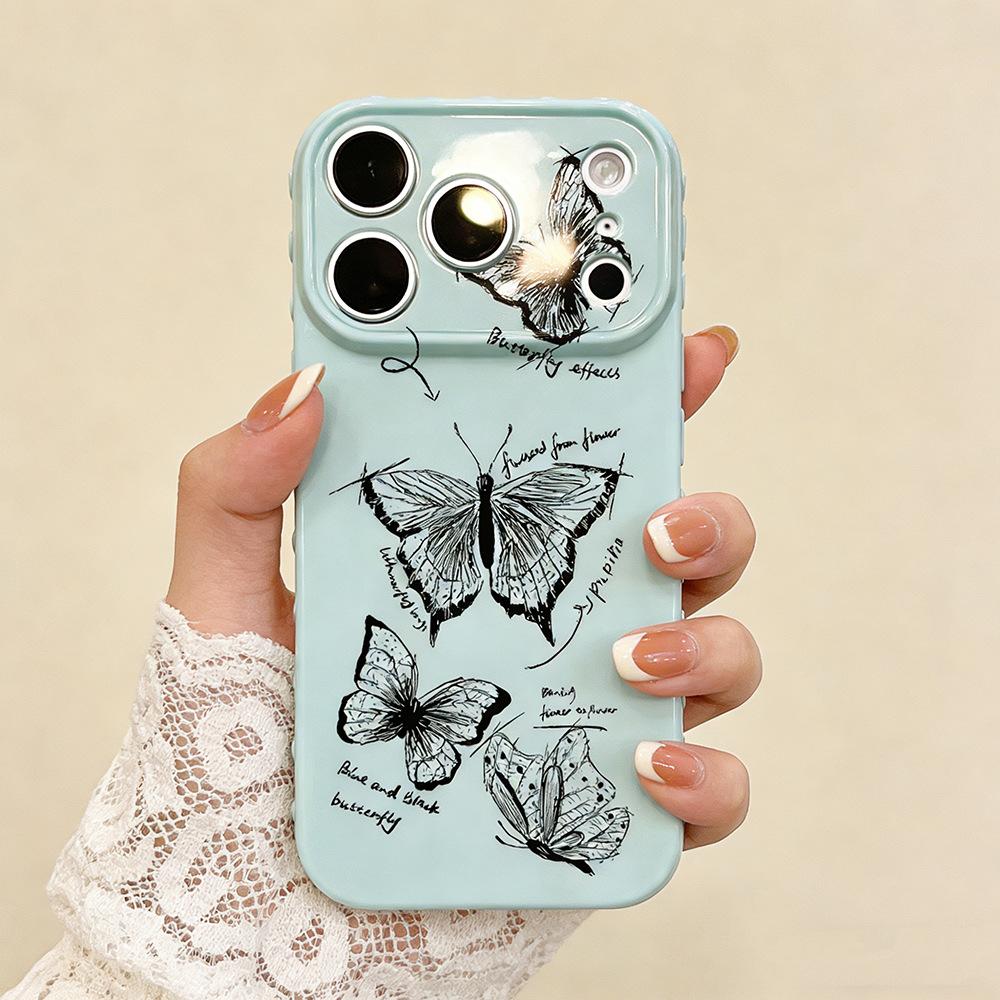 ins Black Butterfly English Applicable iPhone17/17Pro Mobile Phone Case Anti-drop Apple 16/15 Protective Case 14 Women