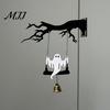 Gothic Home Accents Halloween Ghost Swing Bat WELCOME Wind Chime, Bell Door Decoration with Vintage Copper Dead Tree Silhouette Bells, Rustic