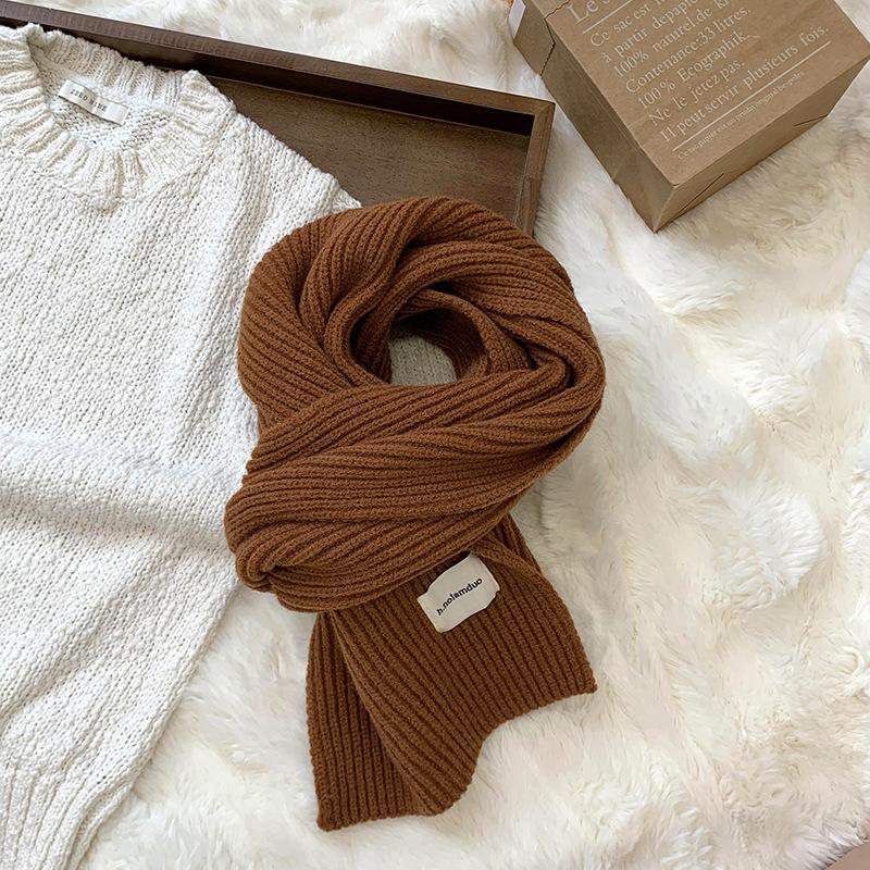 Scarf women's new winter versatile solid color soft waxy knitted wool short scarf warm scarf