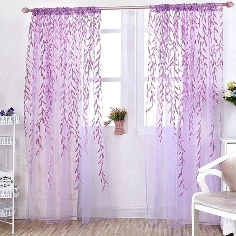 

1 Pcs Cute Willow Leaf Curtains Pastoral Style Willow Floral Window Decorative Curtains For Bedroom Living Room Window Curtain 100x270cm