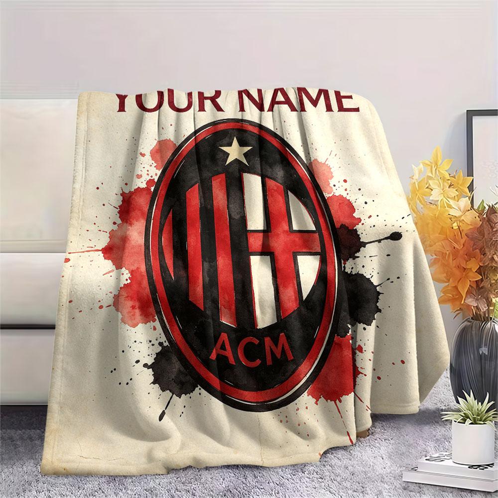 Custom Name,AC Milan Printed Flannel Blanket, Soft Throw for Bedroom Sofa, Washable, Christmas Present, Great Gift.