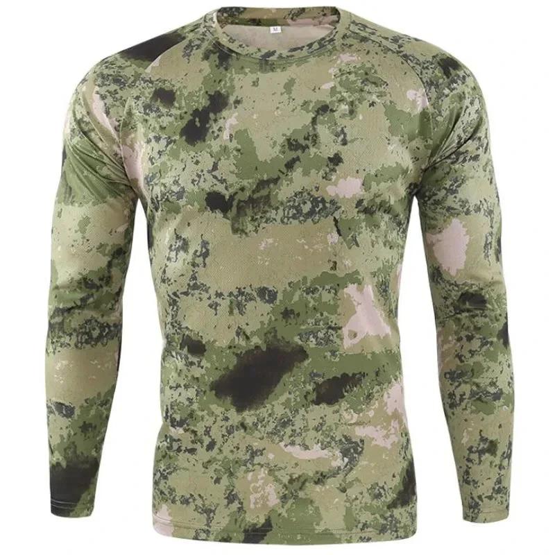Men's Outdoor Camouflage Warrior Hunting Sports Long Sleeve Fashion Loose Quick Drying Round Neck T-shirt Top Military Tactics