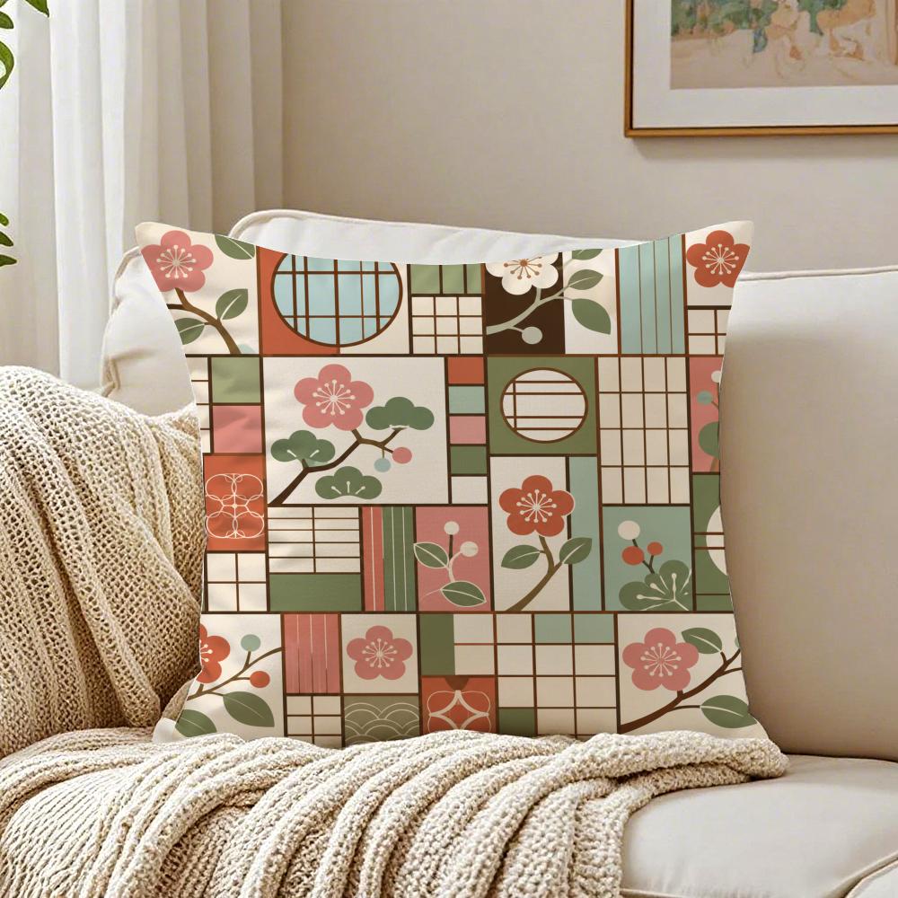 Mid Century Modern Geometric Pillow Case Organic Short Plush Cushion Covers Breathable Washable WrinkleResistant