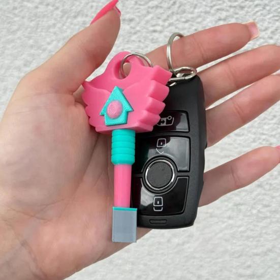 3D Printed Key Ornament with Base Round Square Triangle Hole Game Drama Inspired Keys Decoration