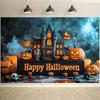 2D FLAT Banner Background Cloth Banner Party Decoration Halloween Background Cloth - Ghost House Pumpkin Lantern Skull an