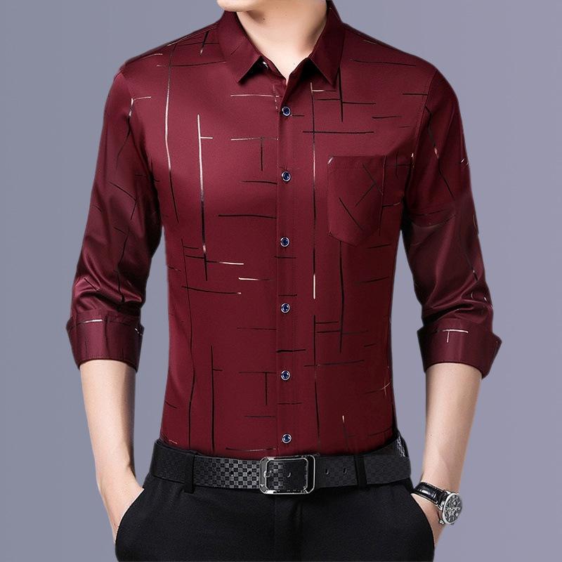 Men's Spring Shirts Casual and Fashion Long Sleeved Printed Shirt Non Ironing Wrinkle Resistant Business Top