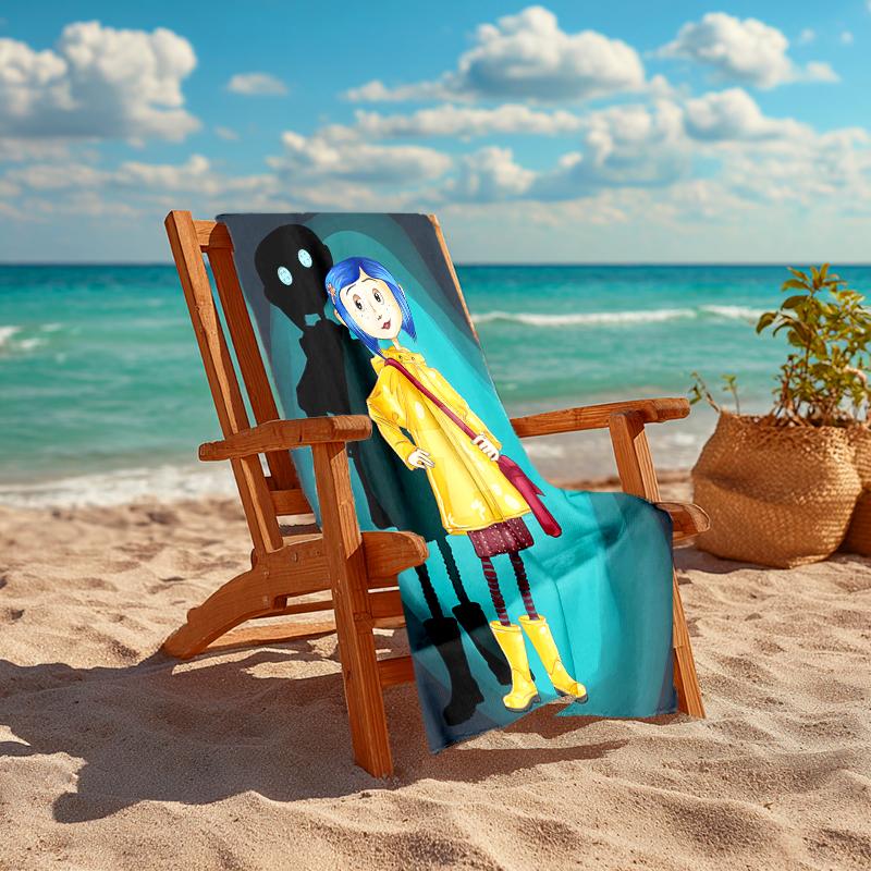 1pc C-Coraline (6) Beach Towel, Comfortable and Thick, and Swimming/Bath/Picnic/Camping Towel, Suitable for Seaside Beaches