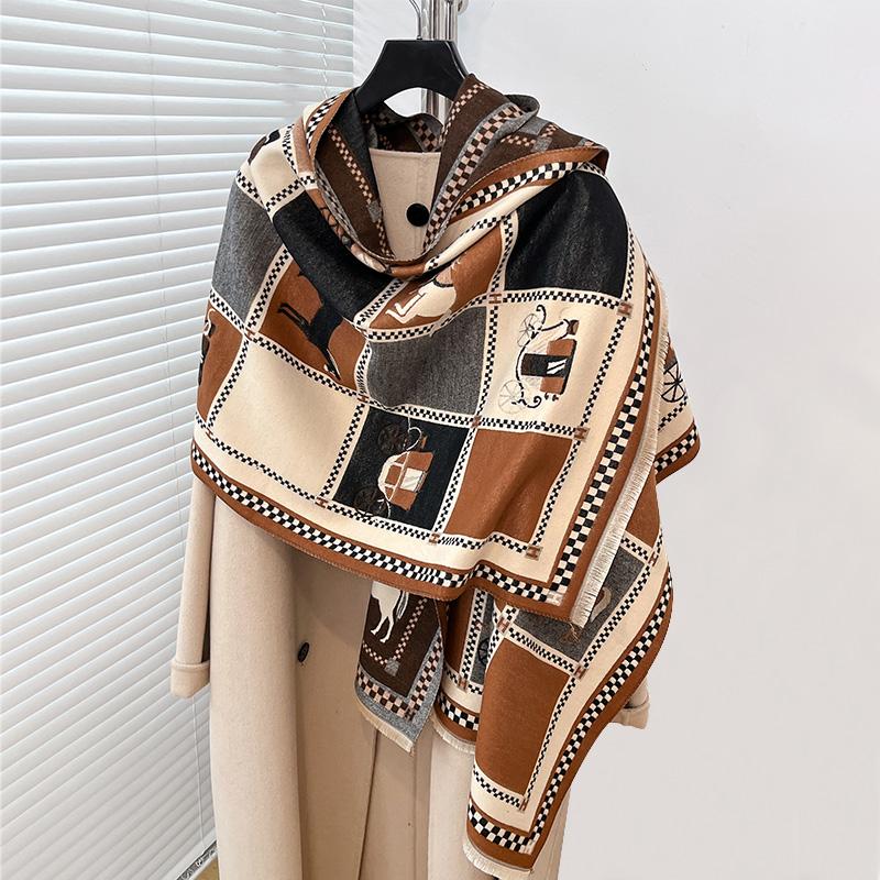 Elegant Ladies' Jacquard Pashmina Winter Thick Warmth Double Sided Tassel The Horse Shawl Coldproof Windproof Blanket Scarf