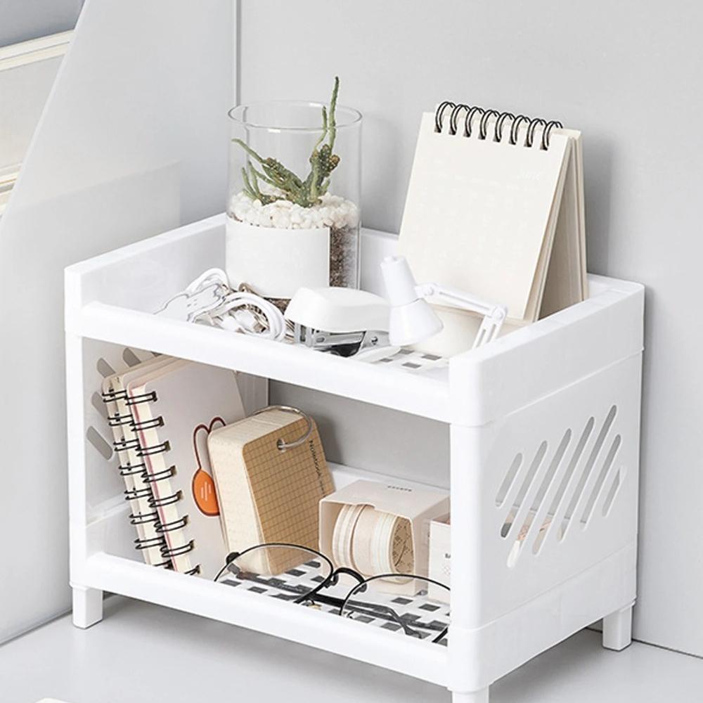 2-Tier Plastic Countertop Storage Rack, Multi-Purpose Pantry Storage Rack, Kitchen Spice Rack (White)
