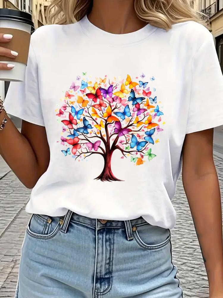 (Asian Size) Tee Top Print Sweet Lovely Style Trend Women Woman Fashion Clothing Short Sleeve T Shirt  Female Graphic T-shirts