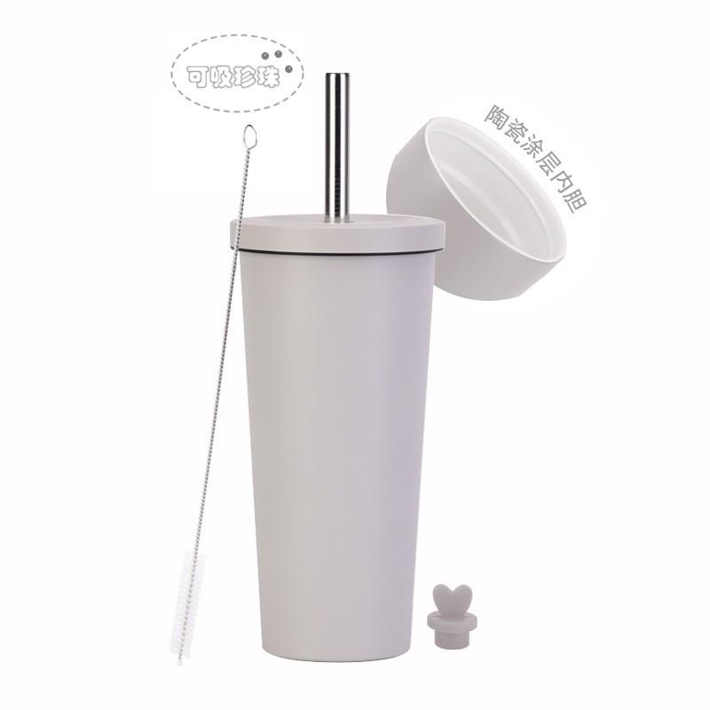 710ml Vacuum Insulated Stainless Steel Tumbler With Ceramic Coating Inner Straw Lid Hot Cold Drinks