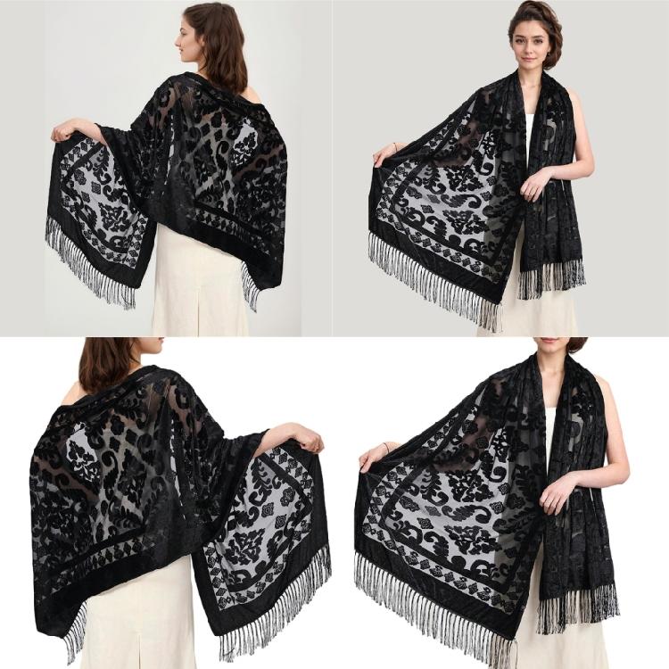 Long Tassels Women's Shawl Shoulder Wrap Ethnic Style Chinese Chipao Shawl Elegant Headwrap Scarf for Special Occasion