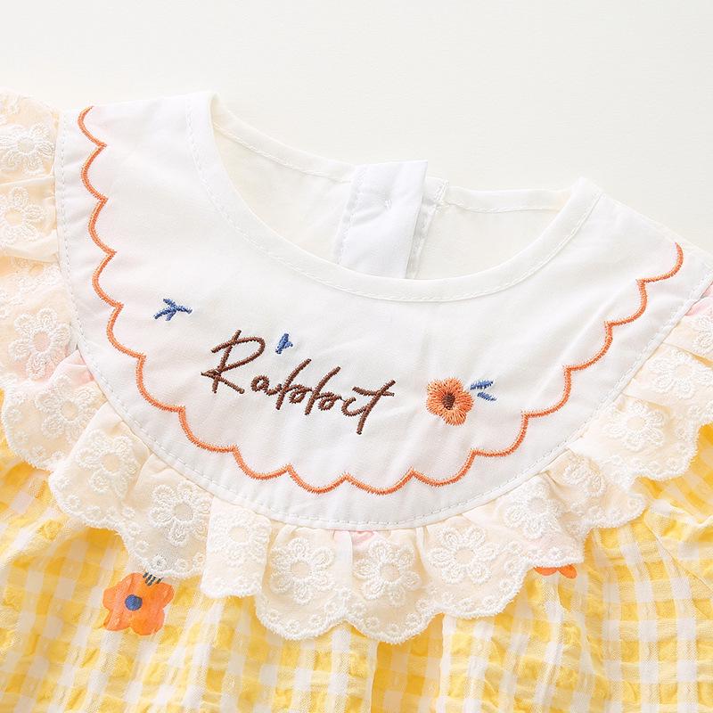 Newborn Girls' Plaid Romper - Summer Infant Bodysuit and Harem Jumpsuit