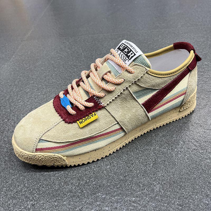 

Мужские летние кроссовки 2025 года Forrest Gump с цветными блоками - Дышащие, Низкие, На шнуровке, Ретро-кэжуал Size 40 хаки