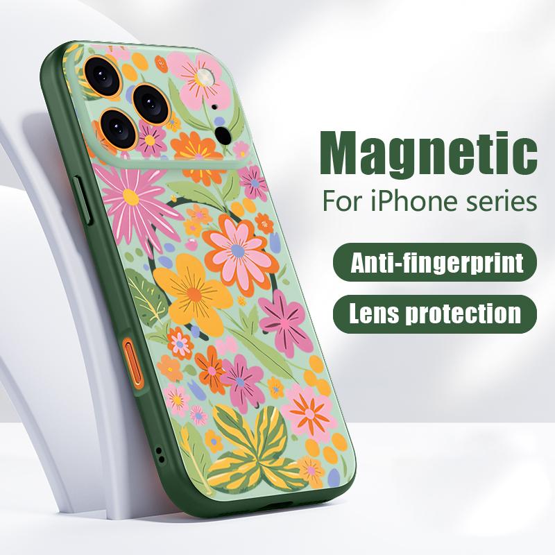 Retro Floral Pattern Case For iPhone 17 Pro Max Magnetic For Magsafe Hybrid Slim Matte Cover For iPhone 16 15 14 13 Pro Max