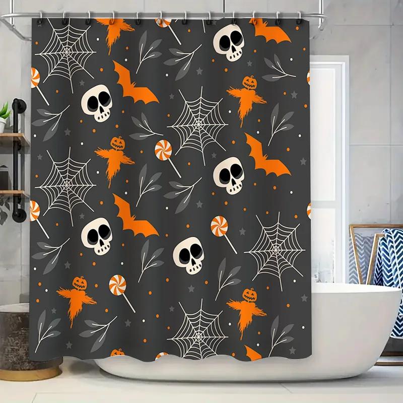 

Halloween-Themed Shower Curtain With Witch Hat Patterns, Spiders Webs, Candy Corn Designs Waterproof Fabric For Bathroom W60H190(CM)-1 Pcs