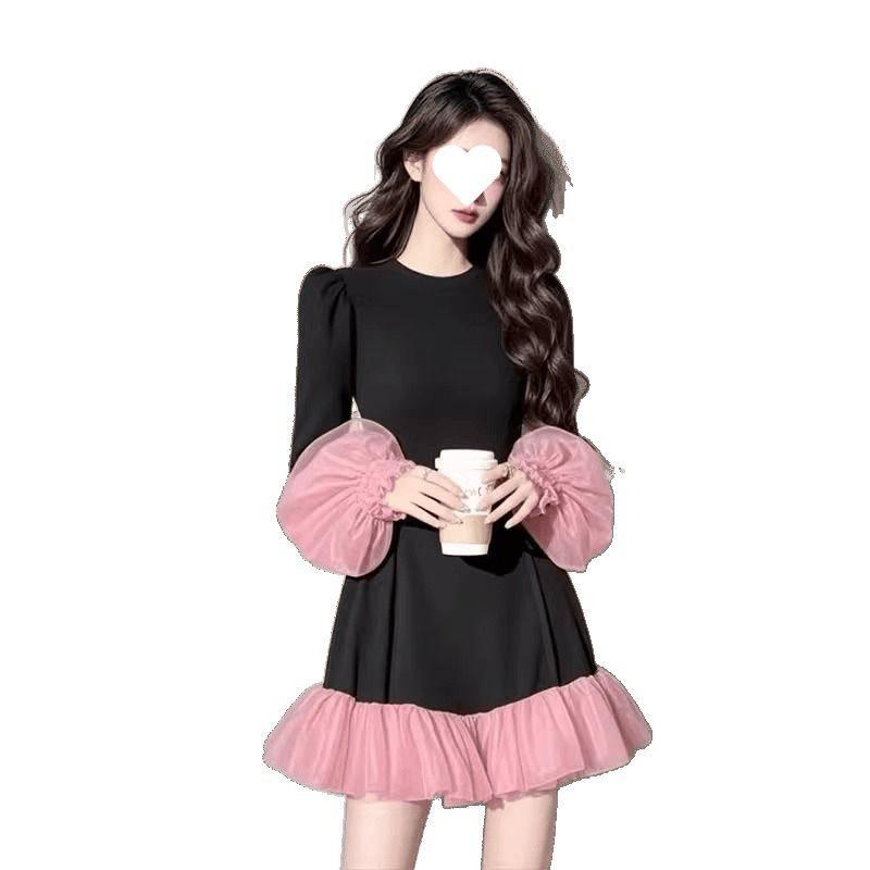 Spring Elegant Womens Long Dress With Spliced Pattern For Office Casual Wear