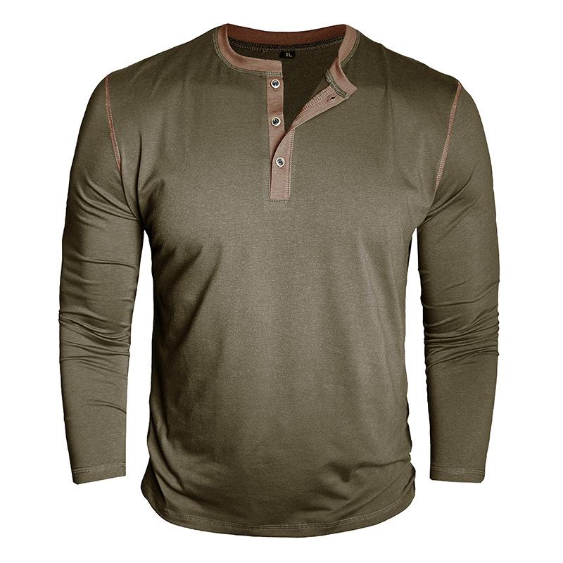 Men's Contrast Piping Raglan Henley Shirt Placket Long Sleeve Slim Casual Vintage Tee