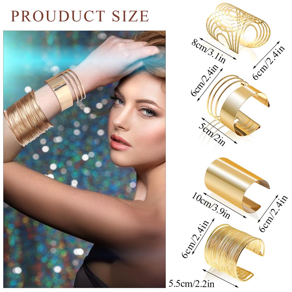 4 Pcs Gold Manschette Armreif Armband Für Frauen Öffnen Breite Draht Armbänder Gold