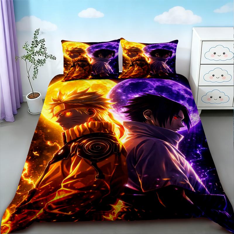 Kids 3pcs Duvet Cover Naruto Cartoon Anime Bedding Set Comfortable Breathable Quilt Cover Queen King Full Bedroom Decor