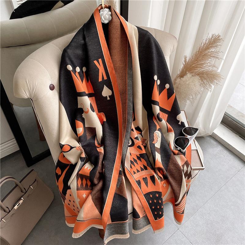 New scarf women's winter poker thickened warm fringed shawl trendy girl scarf student
