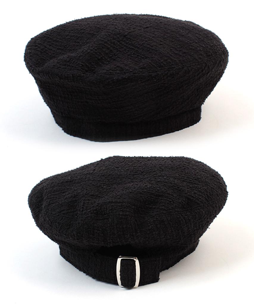 Belted Black Tweed Beret