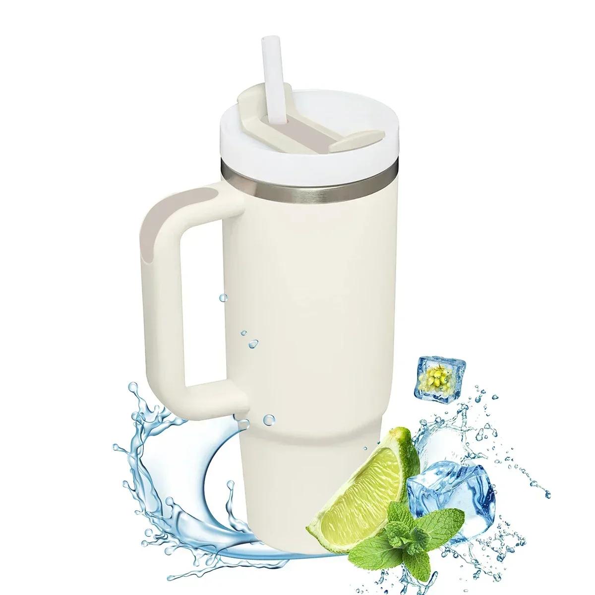 

40oz Insulated Tumbler acuum Cup 20 Thermal Mug Ideal for with Handle Straw Stainless Steel and Cold Coffee Drinks High Quality 1000-1500ml розовый